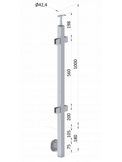 Nerezový stĺp, bočné kotvenie, výplň: sklo, priechodný