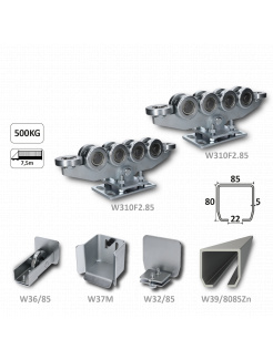 Samonosný systém 80x85x5mm posuvnej brány do 500kg/7.5m otvor (W39/8085Zn 6m pozinkovaný profil, 2x W310F2.85, 1x W36/85, 1x C397M, 1x W32/85)