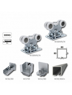 Samonosný systém 80x80x5mm posuvnej brány do 300kg/5m otvor (W39/80Zn 6m pozinkovaný profil, 2x W35MR/N, 1x W36/80, 1x C397M, 1x W32/80)