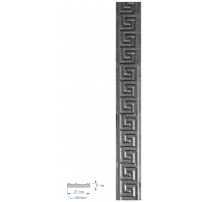 DOPREDAJ Plochá tyč vzorovaná 31x5x3000mm, čierna, Cena za 3m kus