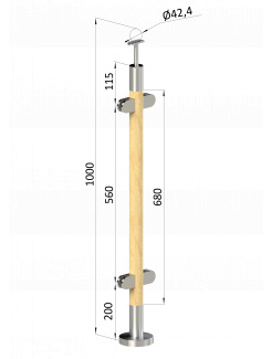 Drevený stĺp, vrchné kotvenie, výplň: sklo, priechodný
