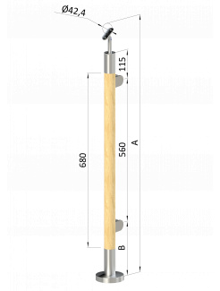 Drevený stĺp, vrchné kotvenie, výplň: sklo, pravý