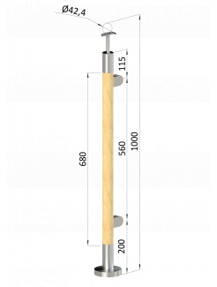 Drevený stĺp, vrchné kotvenie, výplň: sklo, pravý