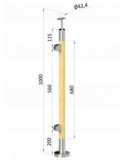 Drevený stĺp, vrchné kotvenie, výplň: sklo, ľavý