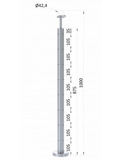 Nerezový stĺp, vrchné kotvenie, 8-dierový, lanko, rohový 90°