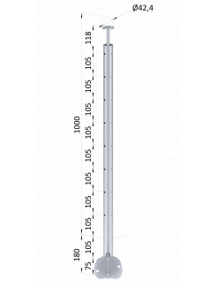 Nerezový stĺp, bočné kotvenie, 8-dierový, lanko, rohový 90°