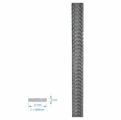 DOPREDAJ Plochá tyč vzorovaná 31x5x3000mm, čierna, Cena za 3m kus