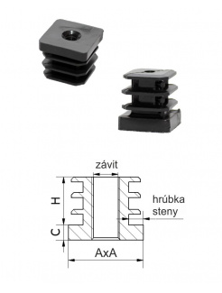 M10,A-40mm,H-20mm,C-6.2mm,čierna, Hrúbka steny 2.0mm,Plastová štvorcovo-rúrková zátka zo závitom PE