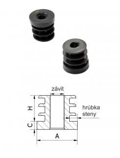 M10,A-20mm,H-20mm,C-6.2mm,čierna,Hrúbka steny-1.5mm,Plastová kruhovo-rúrková zátka zo závitom PE