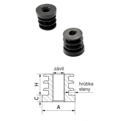 M10,A-20mm,H-20mm,C-6.2mm,čierna,Hrúbka steny-1.5mm,Plastová kruhovo-rúrková zátka zo závitom PE