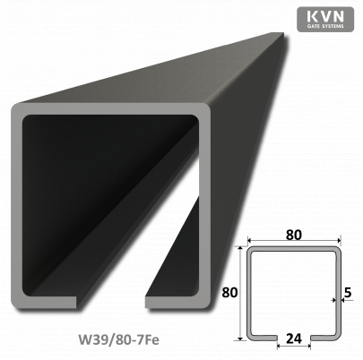 C profil 80x80x5mm L-7000mm čierný Fe, pre samonosný systém posuvnej brány, cena za 7m, možnosť dodania len rozvozom Kovian