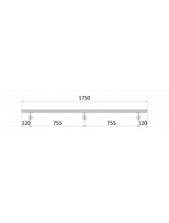 Madlo 1750mm /leštená nerez /AISI304, set:3ks úchyt, madlo ø 42.4mm s ukončením