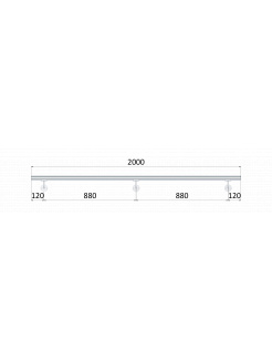 Madlo 2000mm /leštená nerez /AISI304, set:3ks úchyt, madlo ø 42.4mm s ukončením