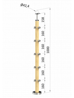 Drevený stĺp, vrchné kotvenie, 5-radový, rohový: 90°