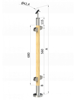 Drevený stĺp, vrchné kotvenie, výplň: sklo, priechodný