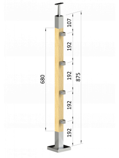 Drevený stĺp, vrchné kotvenie, priechodný, 4-radový