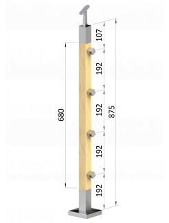 Drevený stĺp, vrchné kotvenie, priechodný, 4-radový