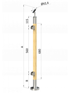 Drevený stĺp, vrchné kotvenie, výplň: sklo, ľavý