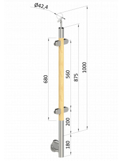 Drevený stĺp, bočné kotvenie, výplň: sklo, priechodný