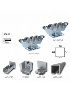 Samonosný systém 80x80x5mm posuvnej brány do 400kg/5,5m otvor (W39/80Zn 6m pozinkovaný profil, 2x W38MR/F, 1x W36/80, 1x W37/M, 1x W32/80)
