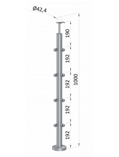 Nerezový stĺp, vrchné kotvenie, 4-radový, rohový: 90°