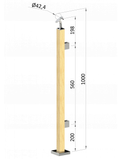 Drevený stĺp, vrchné kotvenie, výplň: sklo, pravý